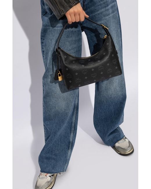 MCM Black Aren Small Hobo Shoulder Bag