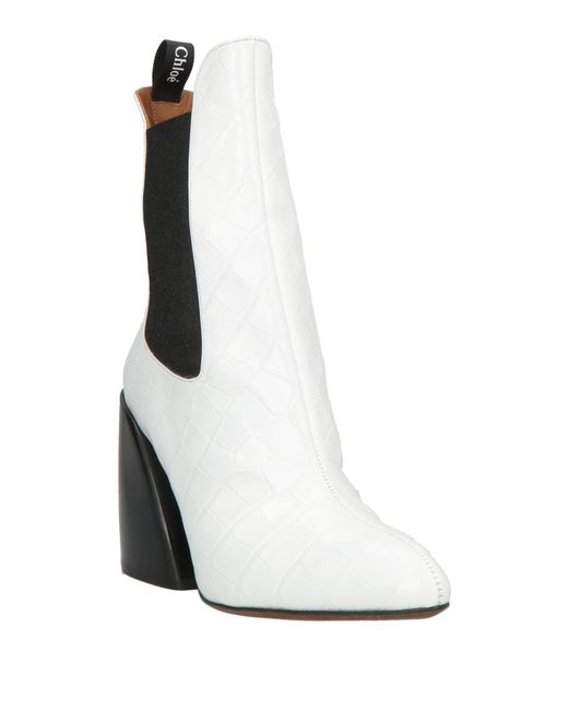 Chloé White Embossed Ankle Boots