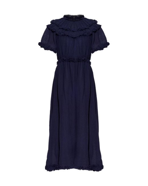Ulla Johnson Blue Ayan Ruffled Midi Dress