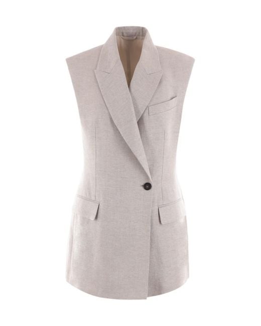 Brunello Cucinelli Gray V-Neck Sleeveless Jacket