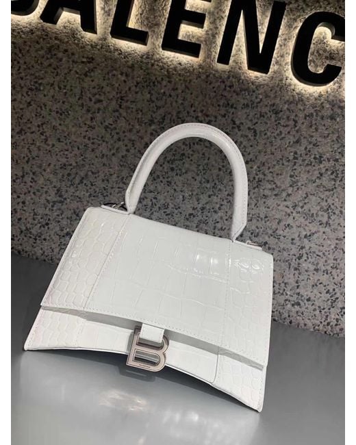 Balenciaga White Borsetta Hourglass Con Lavorazione Coccodrillo Da Donna