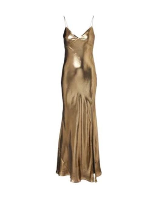 Self-Portrait Metallic Satin Maxi Dress