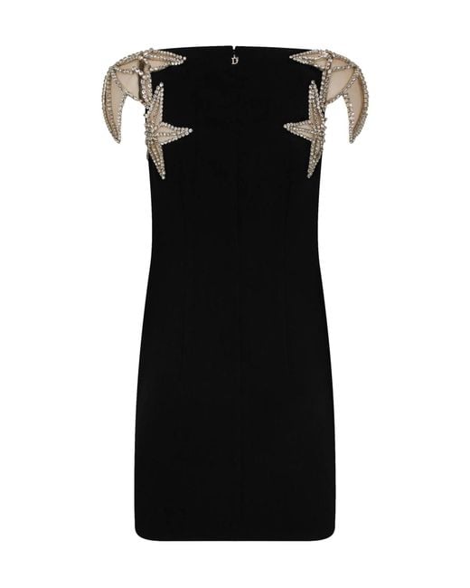 DSquared² Black Star-Embellished Straight Hem Mini Dress