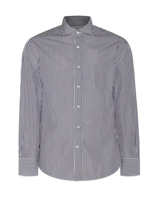 Brunello Cucinelli Gray Striped Buttoned Shirt for men