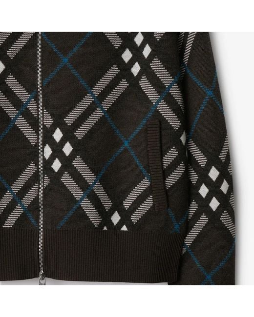 Burberry Black Check Zip-Up Cardigan for men