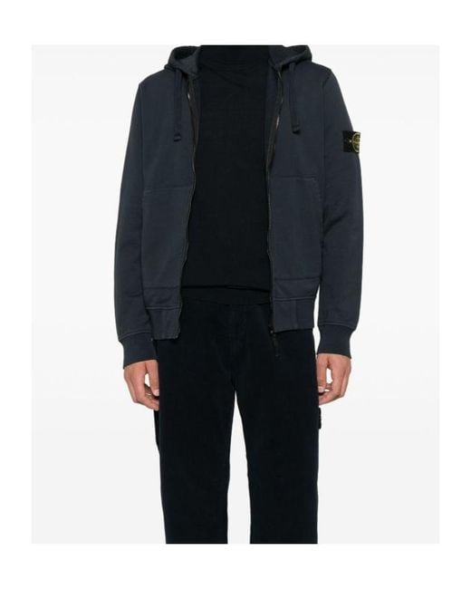 Stone Island Blue Logo Patch Zip-Up Hooded Jacket for men