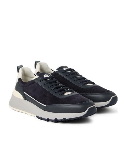 Brunello Cucinelli Blue Logo Embossed Lace-Up Sneakers for men