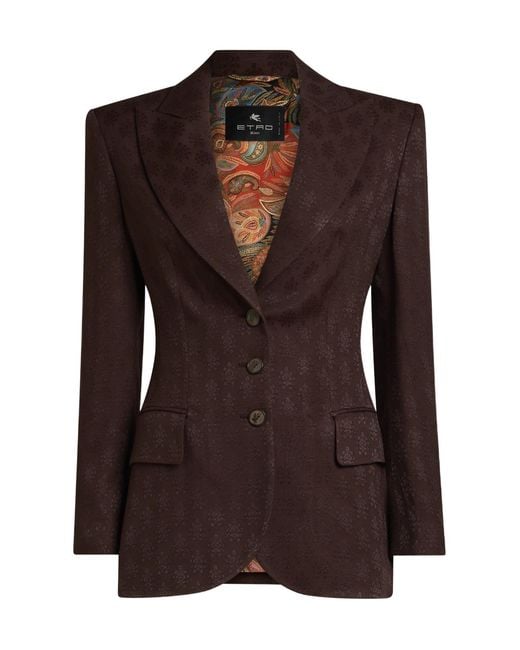 Etro Brown Jacquard-Patterned Single-Breasted Blazer