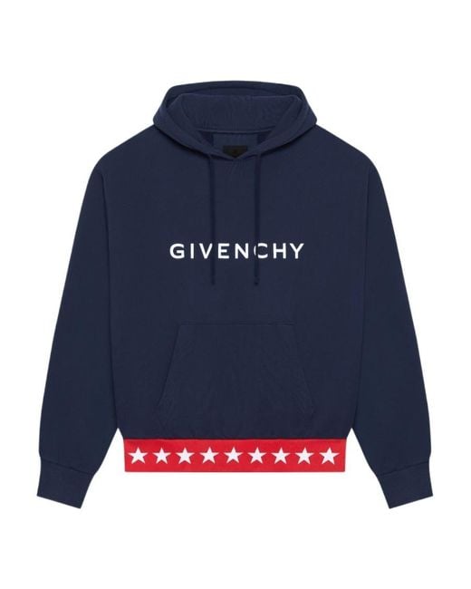 Givenchy Blue Logo Printed Drawstring Hoodie for men