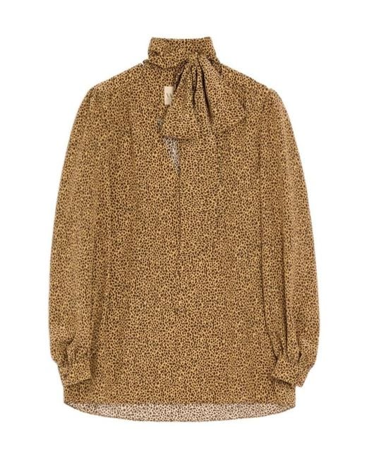 Valentino Brown Crepe De Chine Shirt With Fauve Eclat Micromacula Print