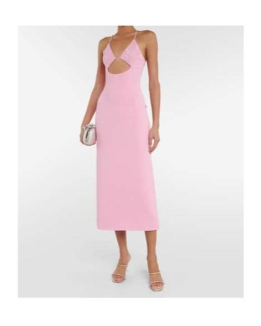 David Koma Pink Crystal-Embellished Cutout Midi Dress