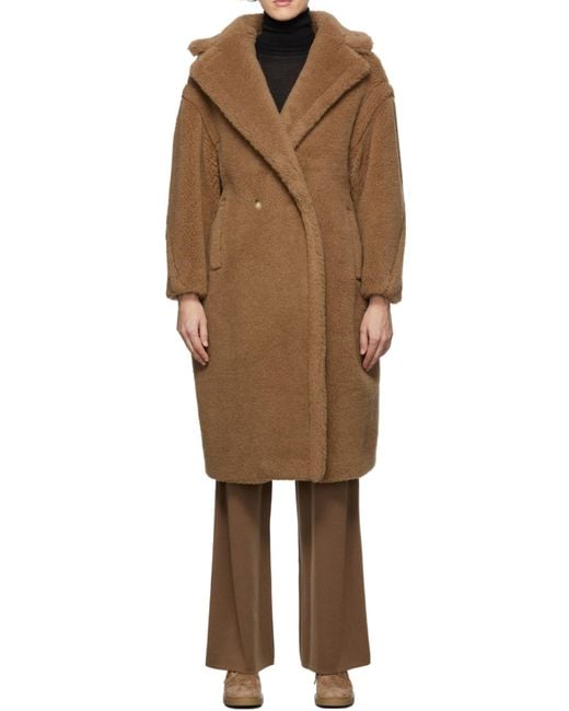 Max Mara Brown Double-Breasted Teddy Long Coat