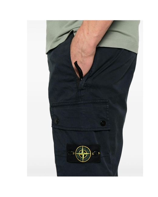 Stone Island Black Compass Patch Cargo Shorts for men