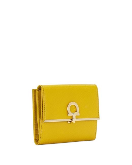 Ferragamo Yellow Logo Buckle Wallet
