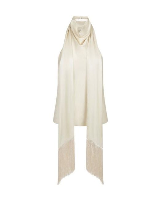 Nina Ricci White Halterneck Fringe-Detail Top