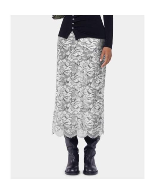 Rabanne Gray Floral-Lace Midi Skirt