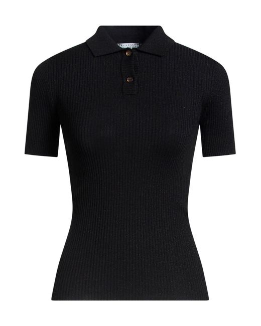 Brunello Cucinelli Black Metallic Lightweight Knit Short-Sleeve Polo Shirt