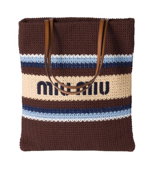 Miu Miu Brown Raffia-Effect Woven Tote Bag