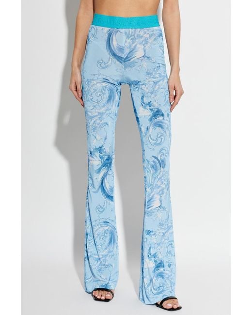 Versace Jeans Blue Couture Logo Waistband Flared-Leg Trousers