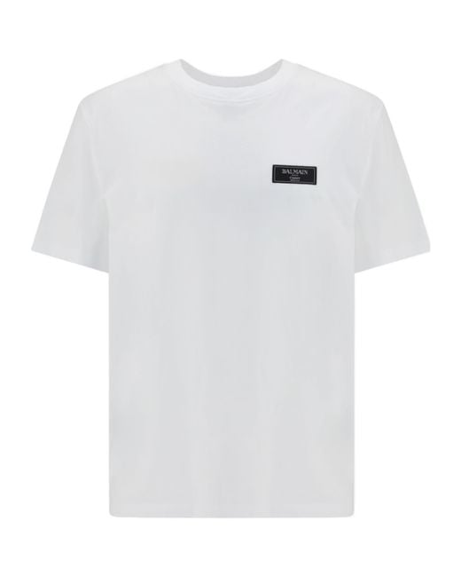 Balmain White Logo Motif Crewneck T-Shirt for men