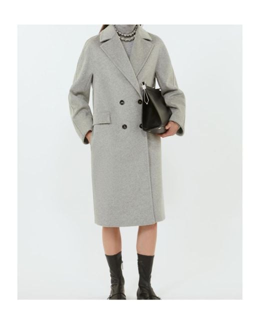 Max Mara Gray Alpaca And Wool Double-Breasted Coat