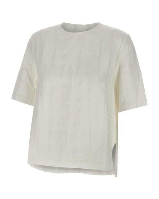 Loulou de Saison White Toba Textured Short-Sleeve Top