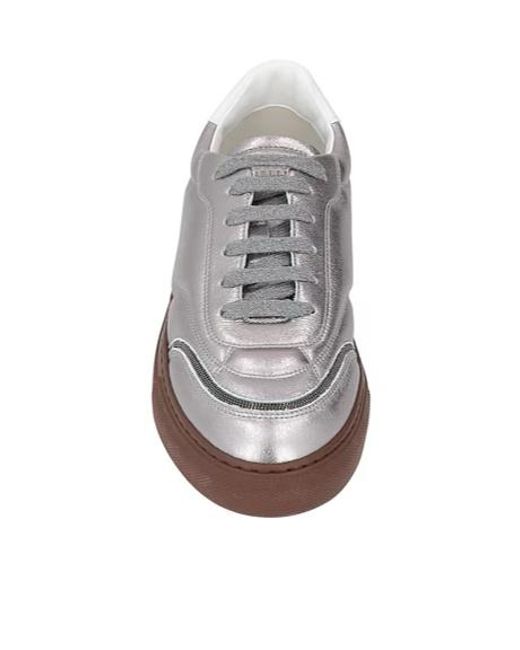Brunello Cucinelli Gray Minimalist Lowtop Leather Shoes