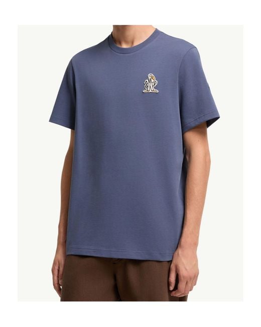 Moncler Blue Logo Cotton T-Shirt for men
