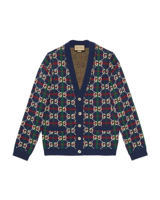 Gucci Blue Gg Supreme Buttoned Cardigan for men