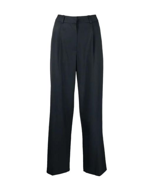 Low Classic Blue Wool-Blend Straight-Leg Trousers