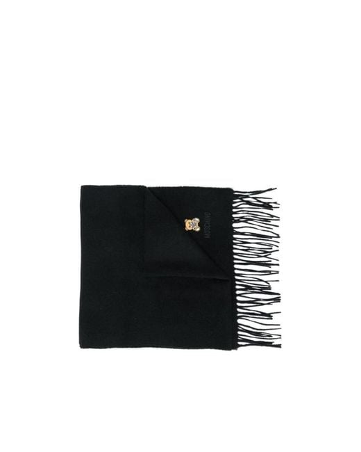 Moschino Black Logo-Embroidered Fringed Scarf for men
