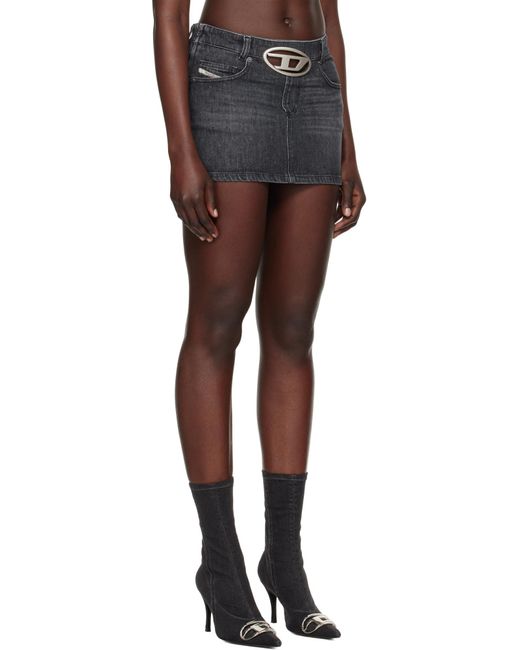 DIESEL Gray Logo Detailed Cut-Out Denim Skirt