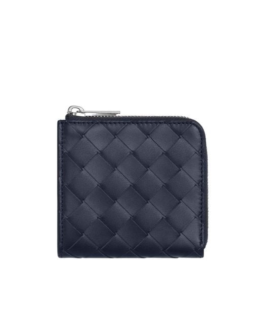 Bottega Veneta Blue Intrecciato Square Zip Around Wallet for men