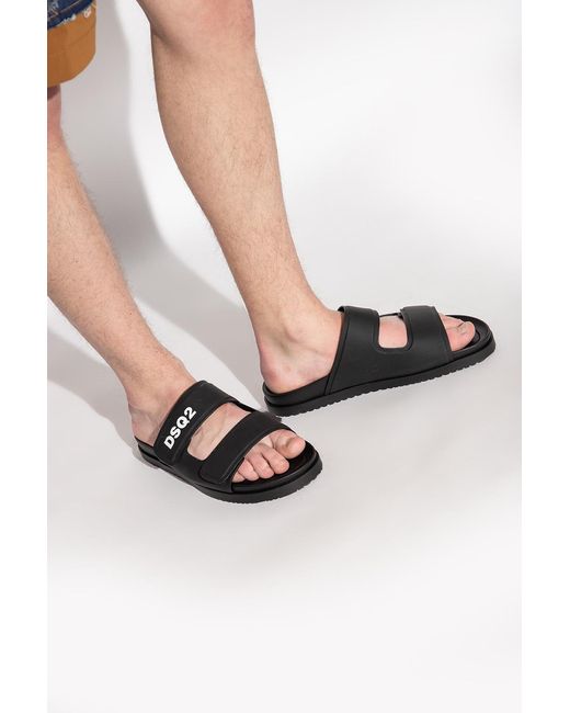 DSquared² Black Logo Printed Open Toe Sandals for men