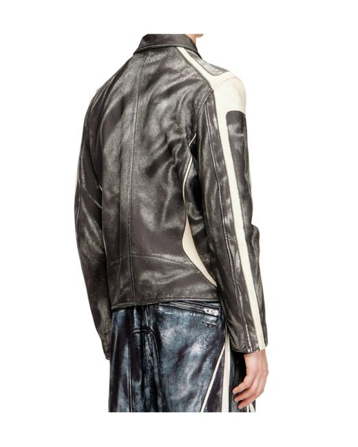 DIESEL Gray L-Amar-Enbi Leather Jacket for men