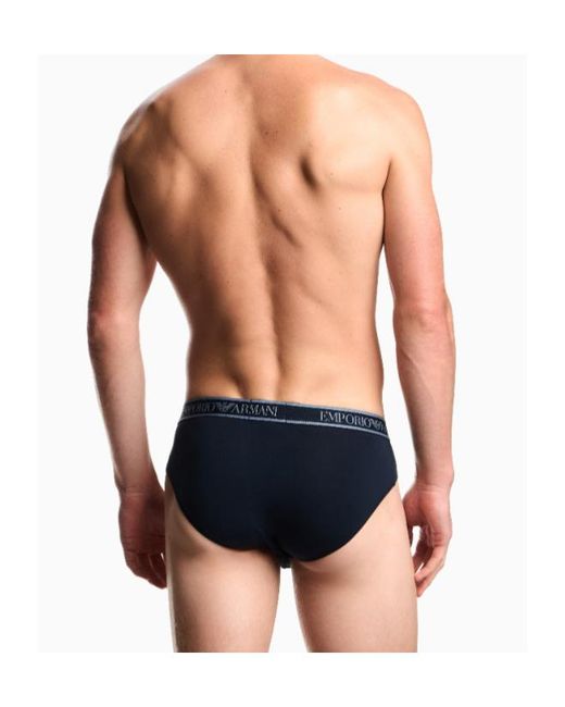 Emporio Armani Blue Three-Pack Of Briefs With Core Logo Waistband for men