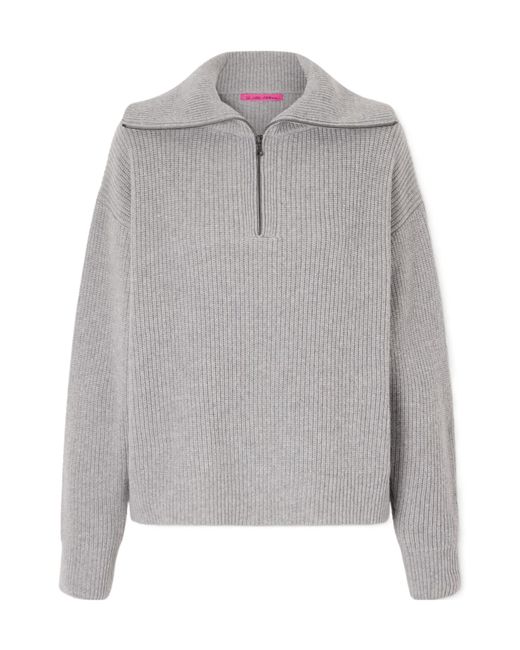 The Elder Statesman Gray Runyon Ribbed Cashmere Turtleneck Half-Zip Sweater