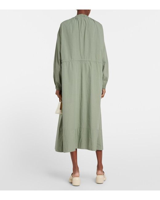 Jil Sander Green Drawstring Cotton Poplin Midi Dress