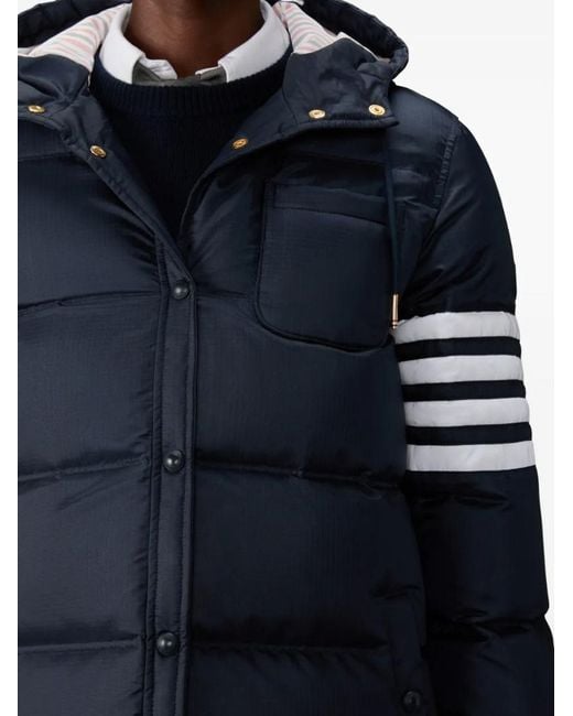 Thom Browne Blue Hooded 4-Bar Parka