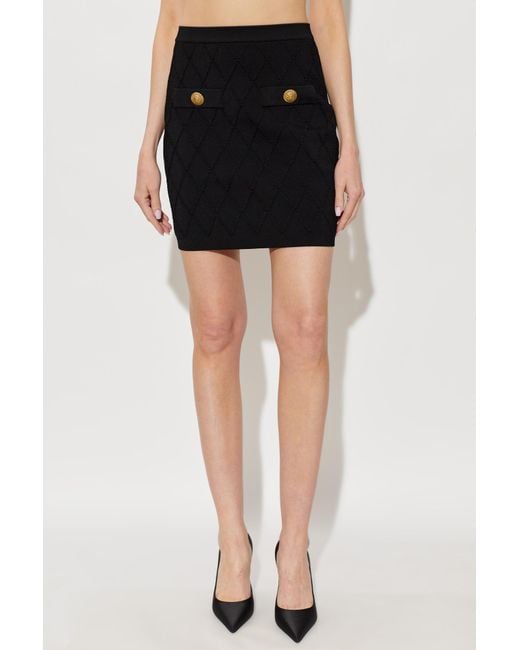 Balmain Black Quilted Mini Knitted Skirt