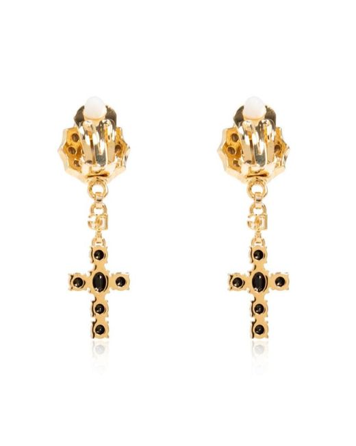 Dolce & Gabbana Black Cross-Pendant Drop Earrings