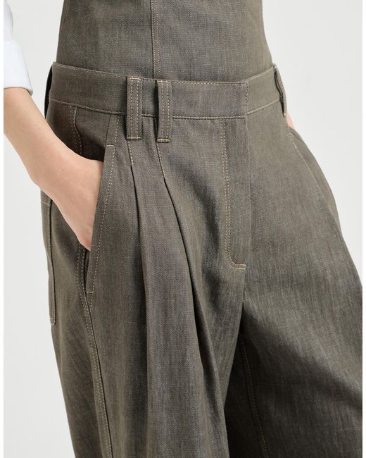 Brunello Cucinelli Gray Denim-Effect Pleated Trousers
