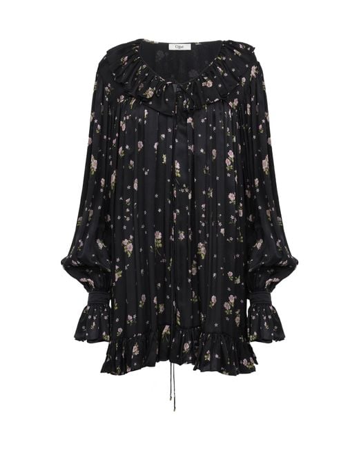 Chloé Black Chloé Gathered Long-Sleeved Mini Dress