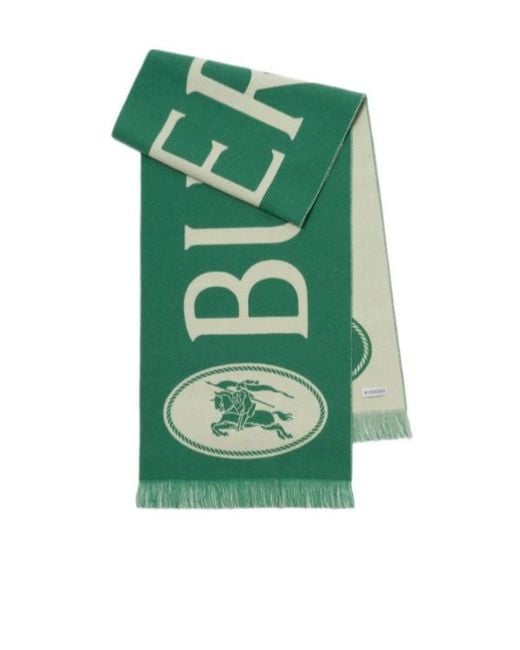 Burberry Green Logo Jacquard Fringed Scarf