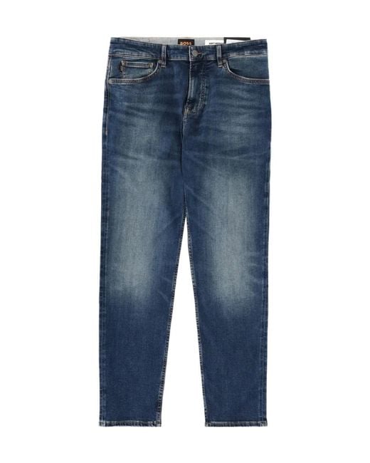 Boss Blue Boss Logo Patch Faded Jeans for men