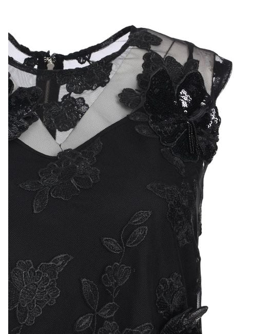 ROTATE BIRGER CHRISTENSEN Black Mesh Flower Top