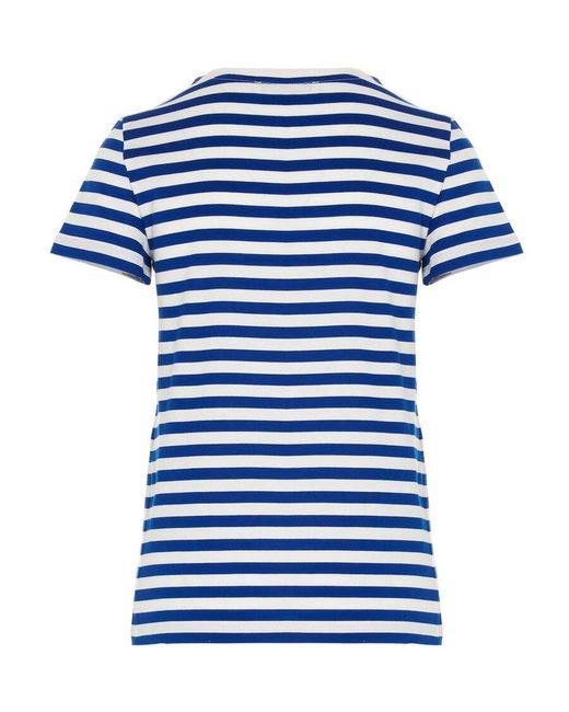 Max Mara Blue Ginnico Striped Logo Embroidered T-Shirt
