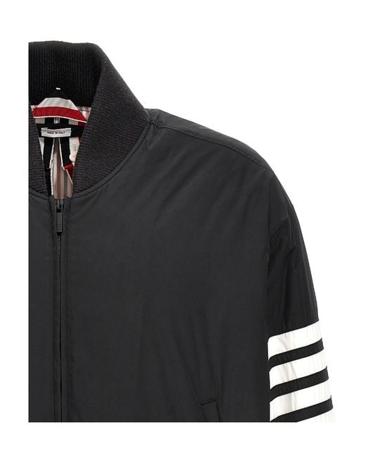 Thom Browne Black Bar Stripe Zipped Bomber Jacket for men