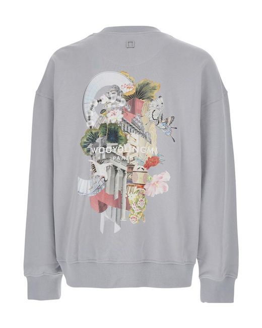 Wooyoungmi Gray Floral Motif Crewneck Sweater for men