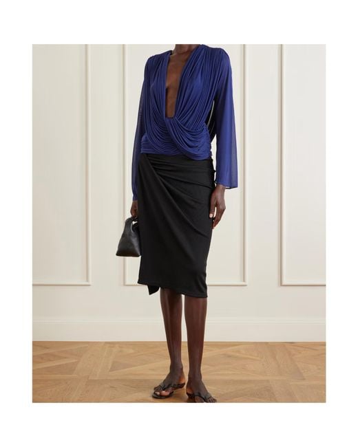Christopher Esber Blue Ripple Draped Jersey Blouse